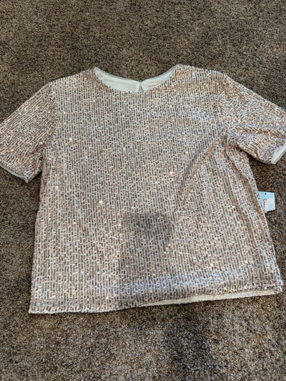 Cat & Jack Rose Gold Sequin Short Sleeve Top